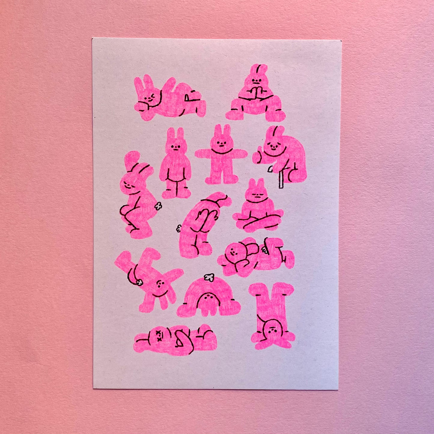 Fluorescent Pink Rabbits A5 Risograph Print