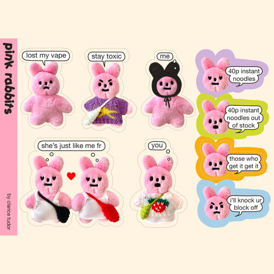 Pink Rabbit Plushie Sticker Sheet