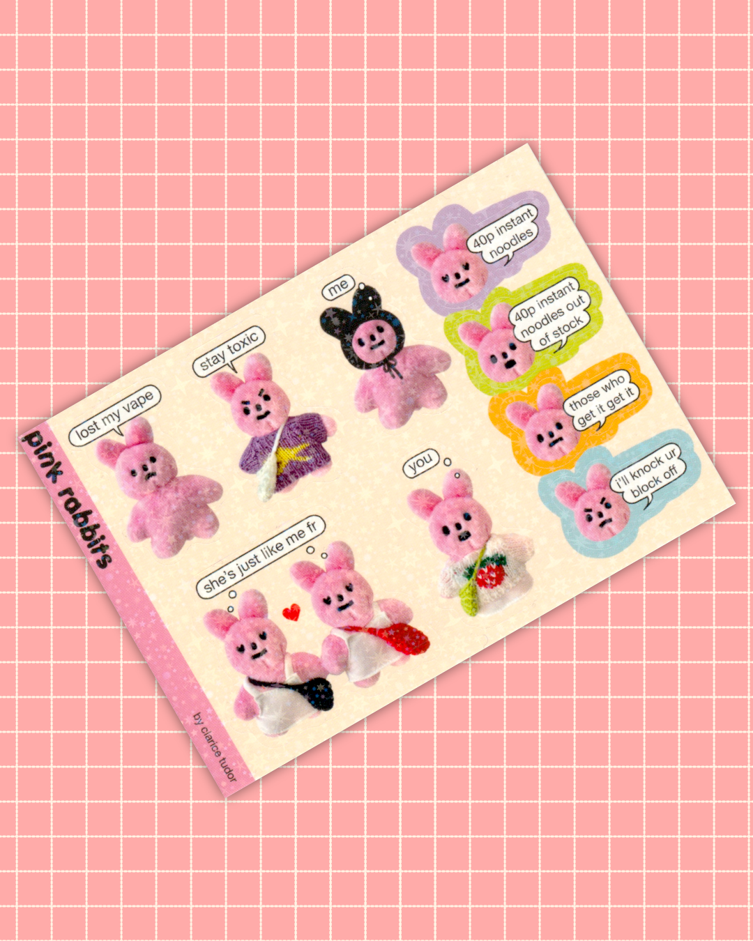 Pink Rabbit Plushie Sticker Sheet