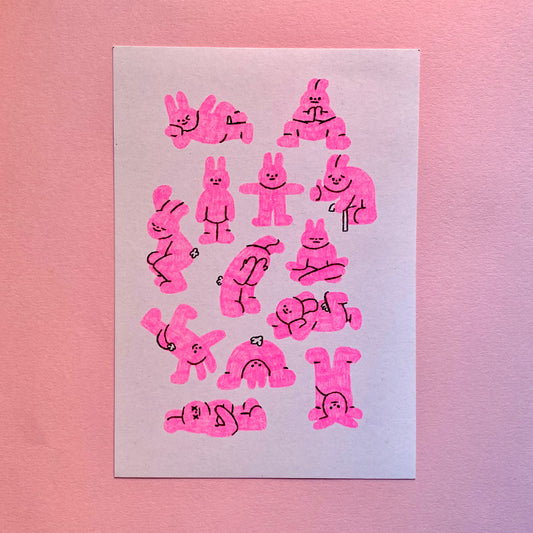 Fluorescent Pink Rabbits A5 Risograph Print